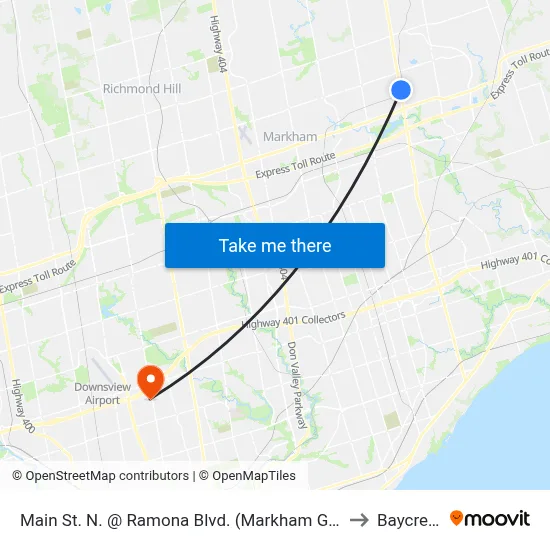 Main St. N. @ Ramona Blvd. (Markham Go) to Baycrest map