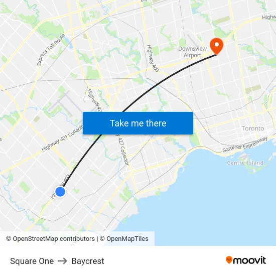 Square One to Baycrest map