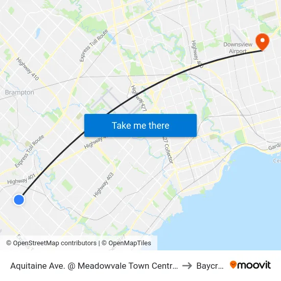 Aquitaine Ave. @ Meadowvale Town Centre Circle to Baycrest map