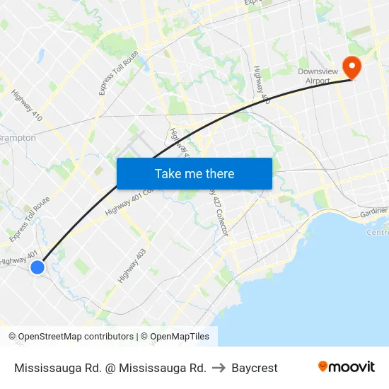 Mississauga Rd. @ Mississauga Rd. to Baycrest map
