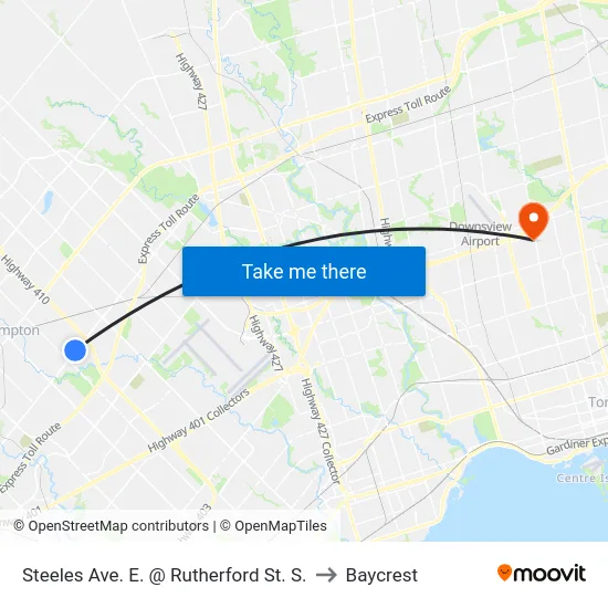Steeles Ave. E. @ Rutherford St. S. to Baycrest map