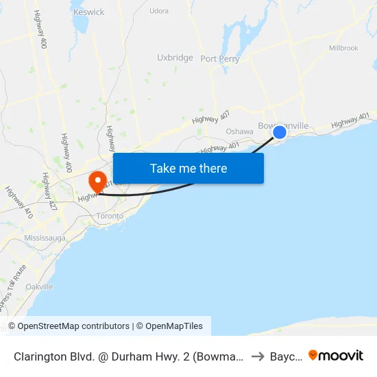Clarington Blvd. @ Durham Hwy. 2 (Bowmanville) Park & Ride to Baycrest map