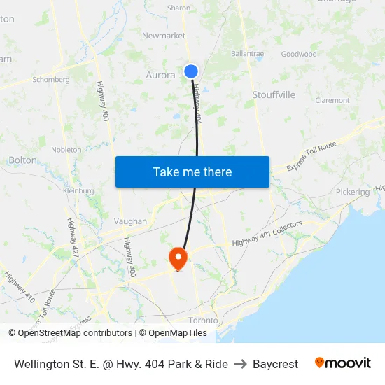 Wellington St. E. @ Hwy. 404 Park & Ride to Baycrest map