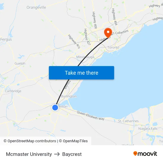 Mcmaster University to Baycrest map