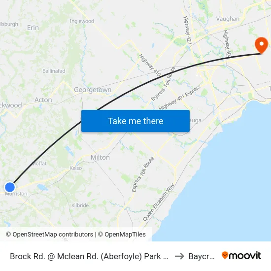 Brock Rd. @ Mclean Rd. (Aberfoyle) Park & Ride to Baycrest map