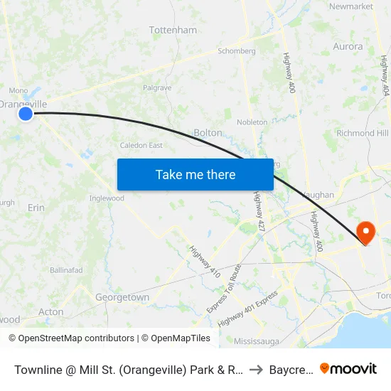 Townline @ Mill St. (Orangeville) Park & Ride to Baycrest map