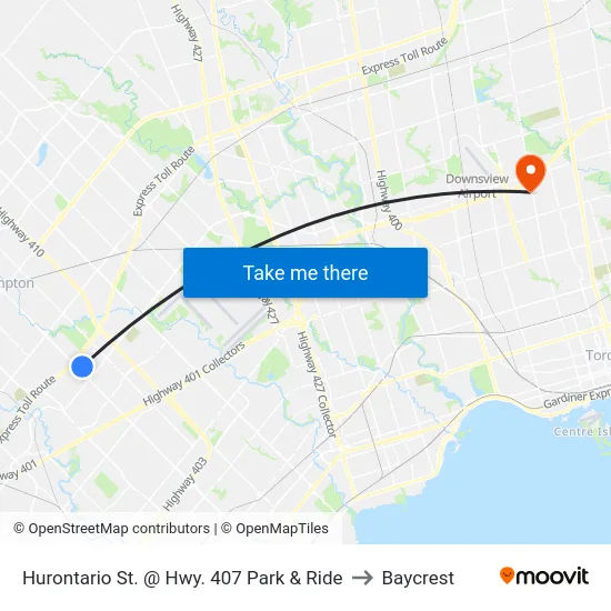 Hurontario St. @ Hwy. 407 Park & Ride to Baycrest map