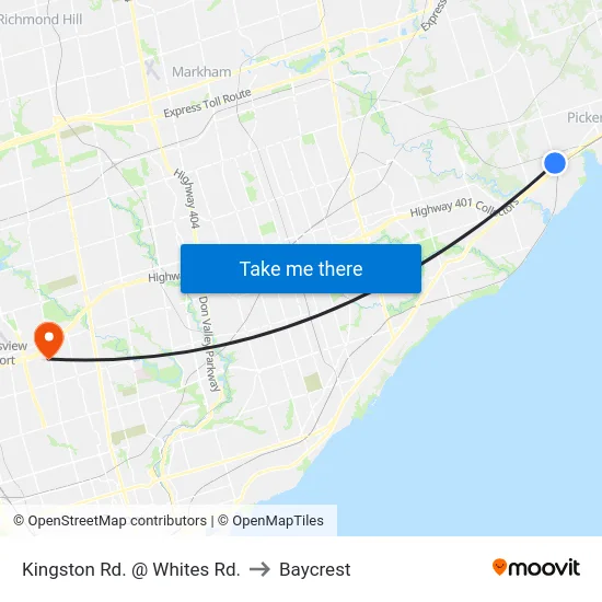 Kingston Rd. @ Whites Rd. to Baycrest map