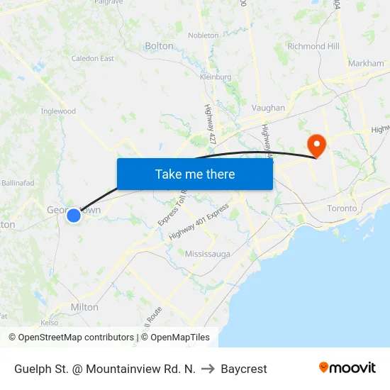 Guelph St. @ Mountainview Rd. N. to Baycrest map