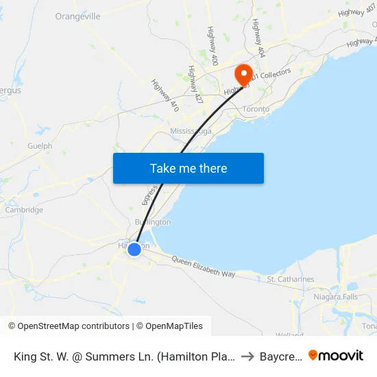 King St. W. @ Summers Ln. (Hamilton Place) to Baycrest map