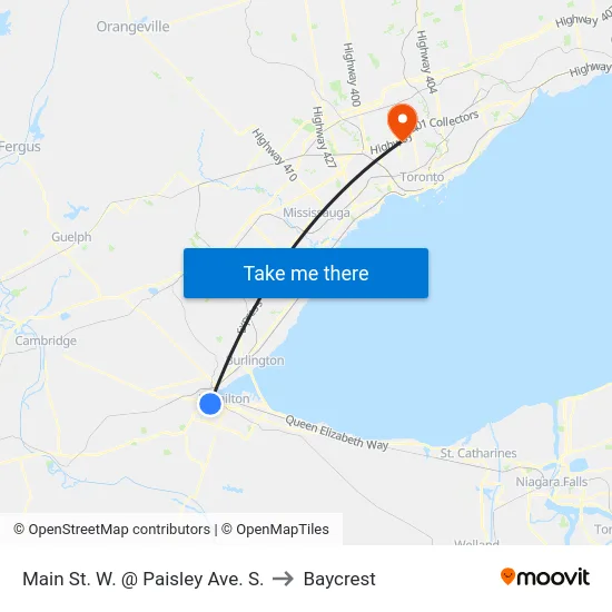Main St. W. @ Paisley Ave. S. to Baycrest map