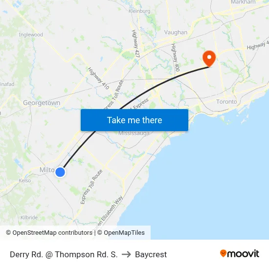 Derry Rd. @ Thompson Rd. S. to Baycrest map