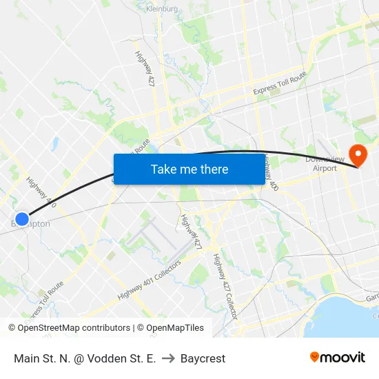 Main St. N. @ Vodden St. E. to Baycrest map