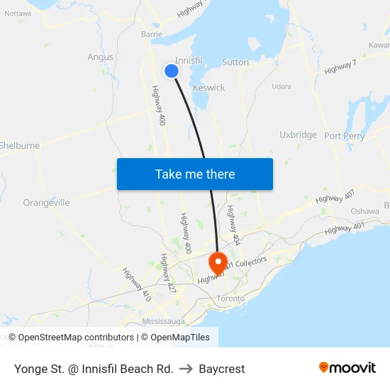 Yonge St. @ Innisfil Beach Rd. to Baycrest map