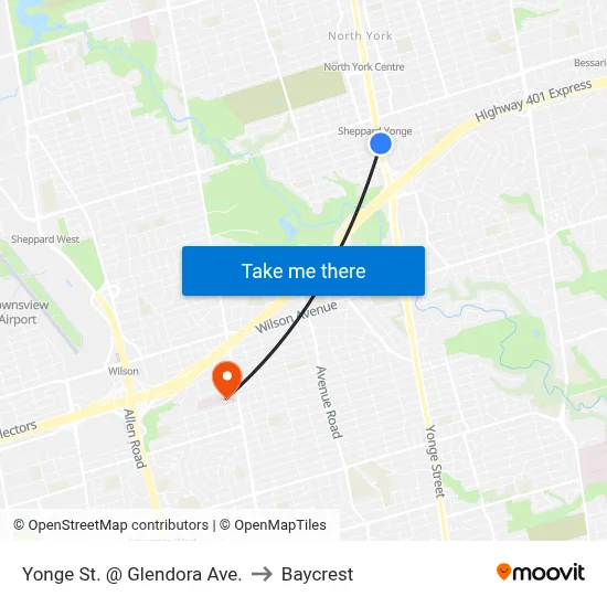 Yonge St. @ Glendora Ave. to Baycrest map