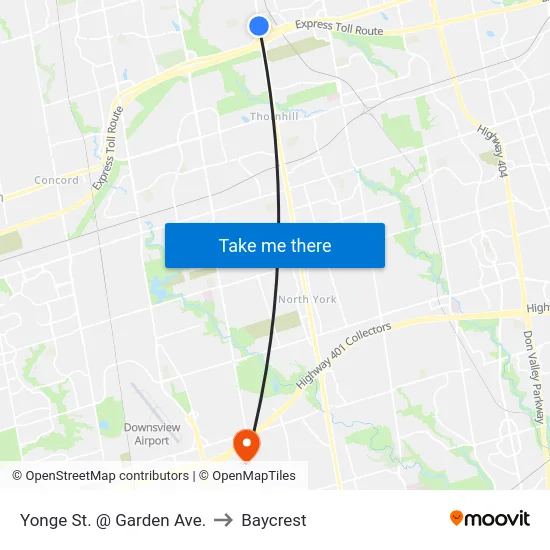 Yonge St. @ Garden Ave. to Baycrest map