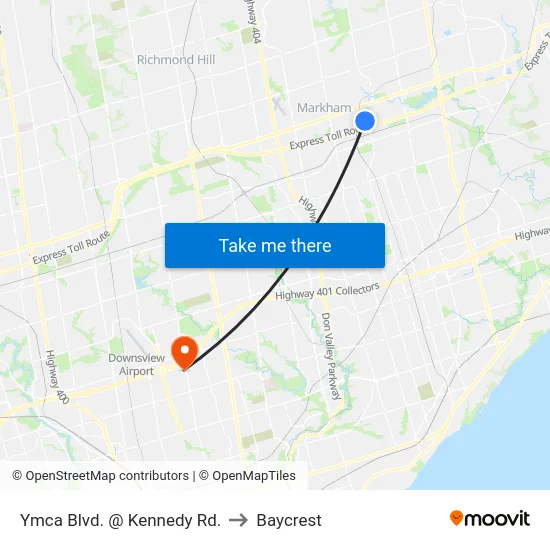 Ymca Blvd. @ Kennedy Rd. to Baycrest map