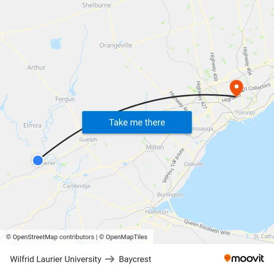 Wilfrid Laurier University to Baycrest map