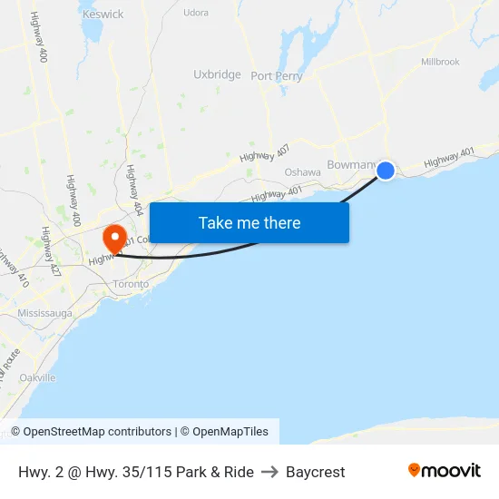 Hwy. 2 @ Hwy. 35/115 Park & Ride to Baycrest map