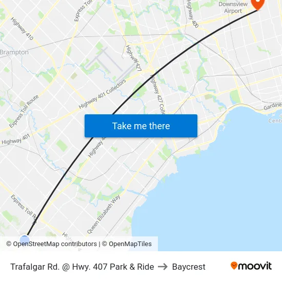 Trafalgar Rd. @ Hwy. 407 Park & Ride to Baycrest map