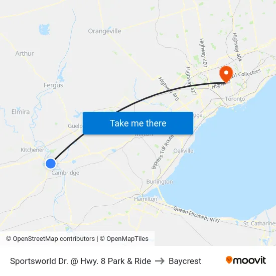 Sportsworld Dr. @ Hwy. 8 Park & Ride to Baycrest map