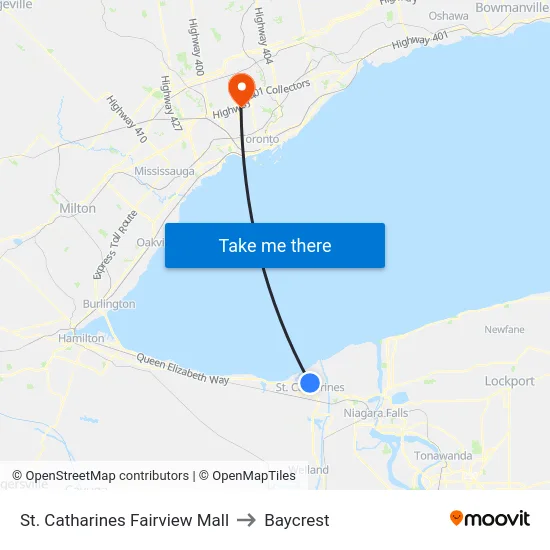 St. Catharines Fairview Mall to Baycrest map