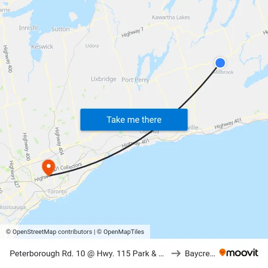 Peterborough Rd. 10 @ Hwy. 115 Park & Ride to Baycrest map