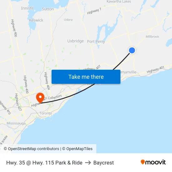 Hwy. 35 @ Hwy. 115 Park & Ride to Baycrest map