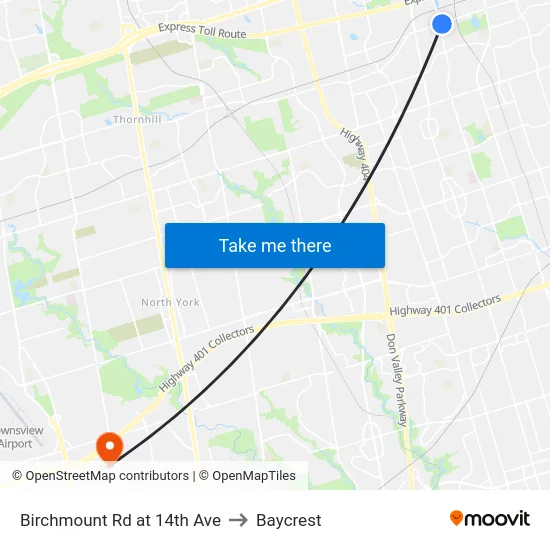 Birchmount Rd at 14th Ave to Baycrest map