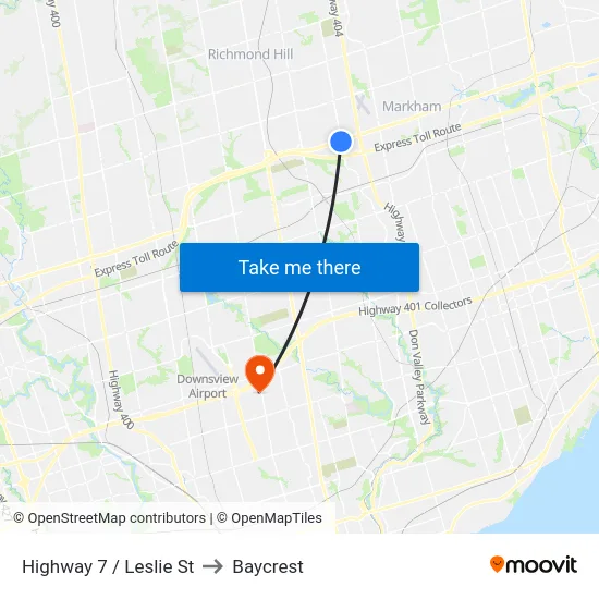 Highway 7 / Leslie St to Baycrest map