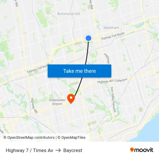 Highway 7 / Times Av to Baycrest map