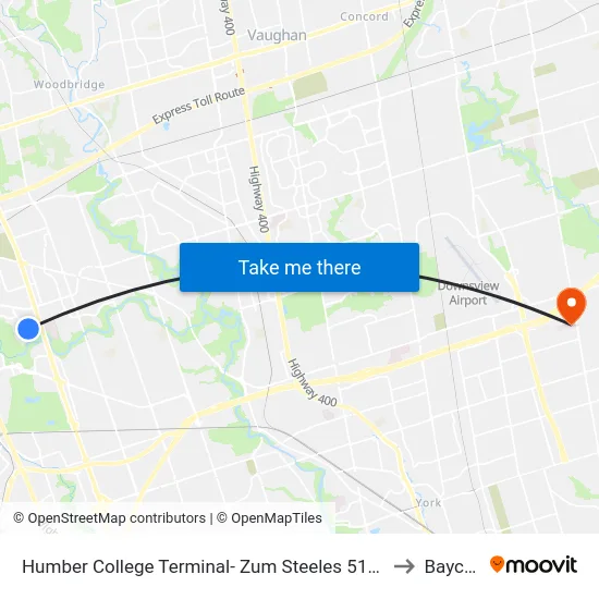 Humber College Terminal- Zum Steeles 511/511a/511c to Baycrest map