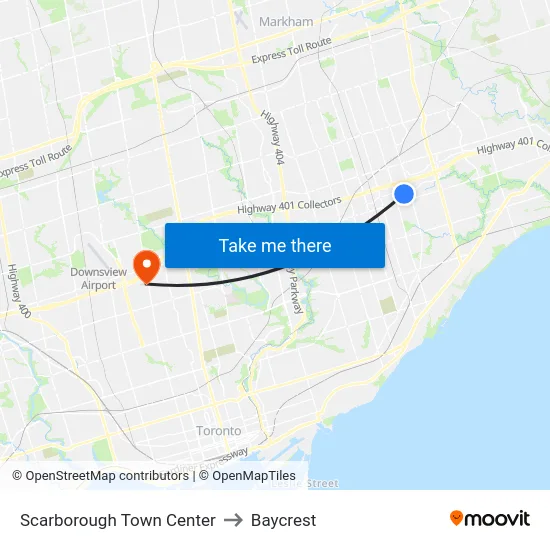 Scarborough Town Center to Baycrest map