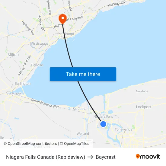 Niagara Falls Canada (Rapidsview) to Baycrest map
