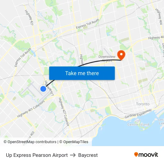 Up Express Pearson Airport to Baycrest map
