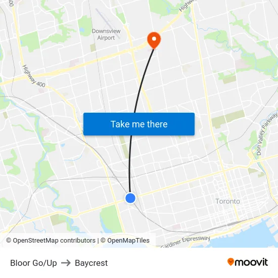 Bloor Go/Up to Baycrest map