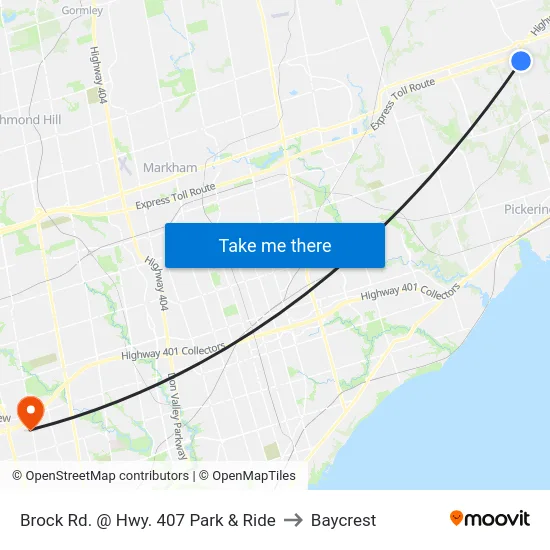 Brock Rd. @ Hwy. 407 Park & Ride to Baycrest map