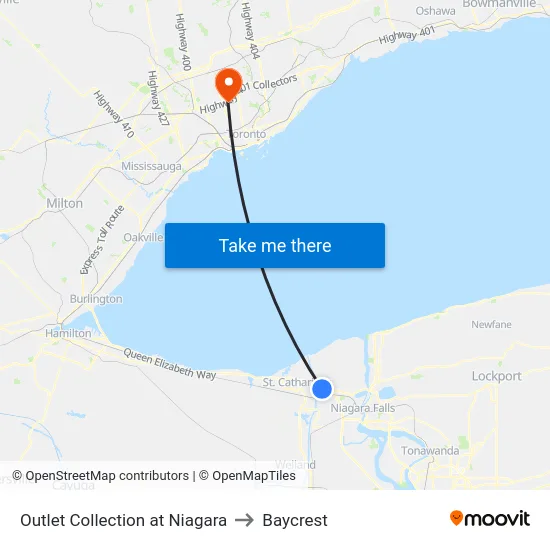 Outlet Collection at Niagara to Baycrest map