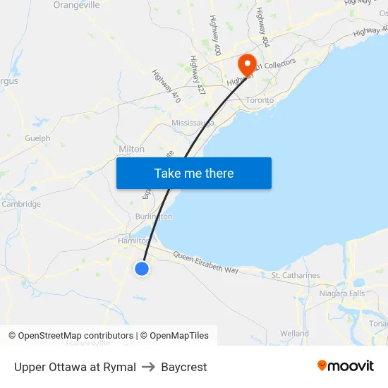 Upper Ottawa at Rymal to Baycrest map