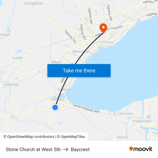 Stone Church at West 5th to Baycrest map