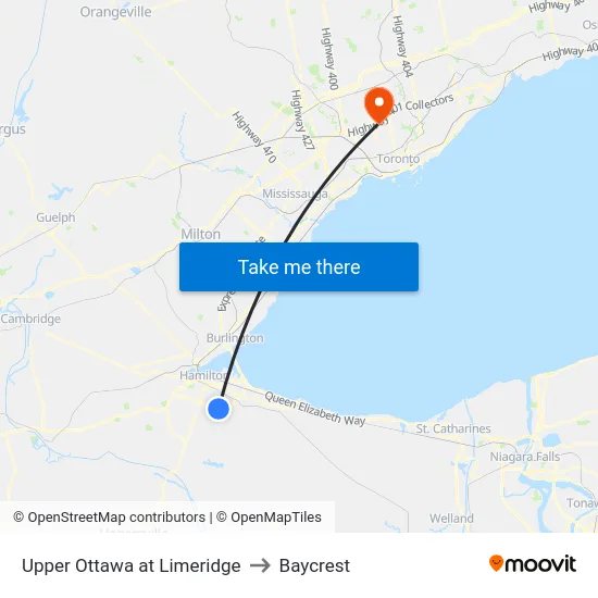 Upper Ottawa at Limeridge to Baycrest map