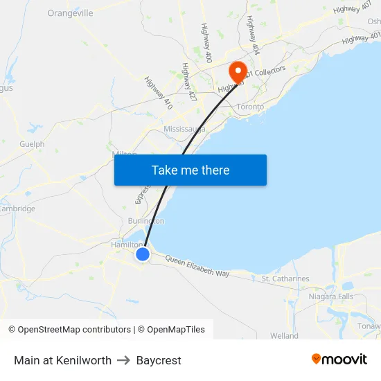 Main at Kenilworth to Baycrest map