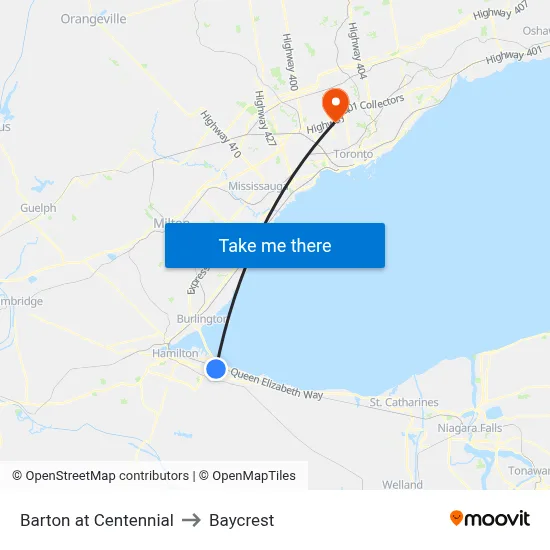 Barton at Centennial to Baycrest map