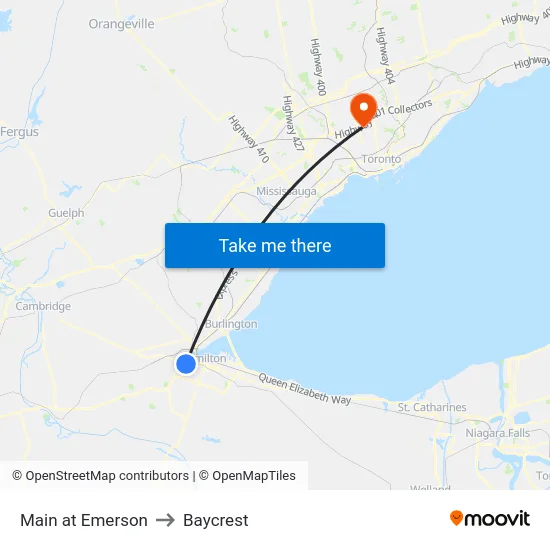 Main at Emerson to Baycrest map