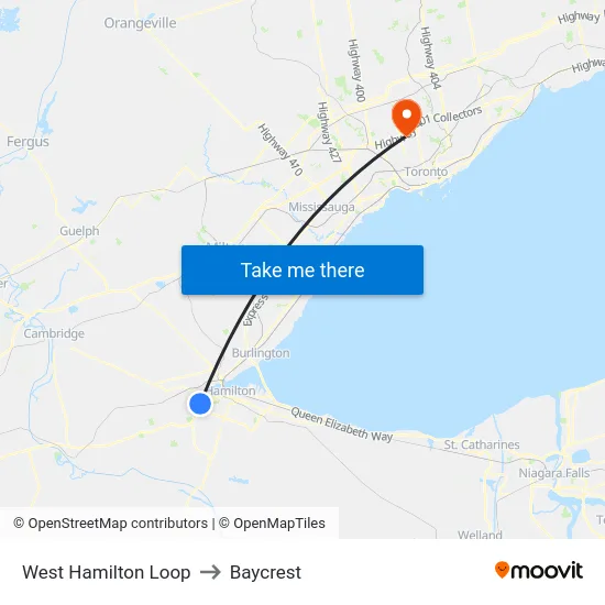 West Hamilton Loop to Baycrest map