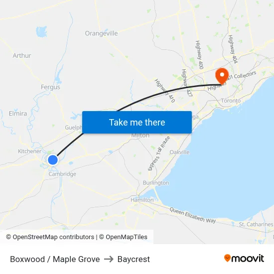 Boxwood / Maple Grove to Baycrest map