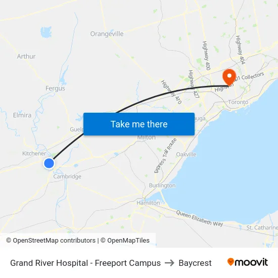 Grand River Hospital - Freeport Campus to Baycrest map
