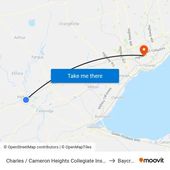 Charles / Cameron Heights Collegiate Institute to Baycrest map