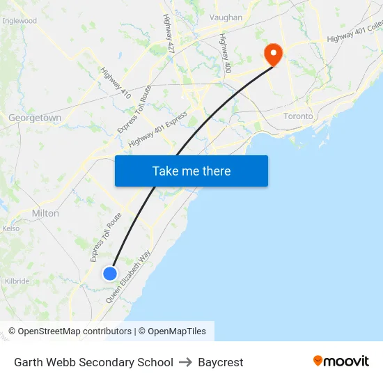 Garth Webb Secondary School to Baycrest map
