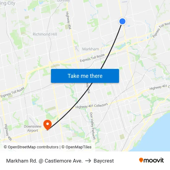 Markham Rd. @ Castlemore Ave. to Baycrest map
